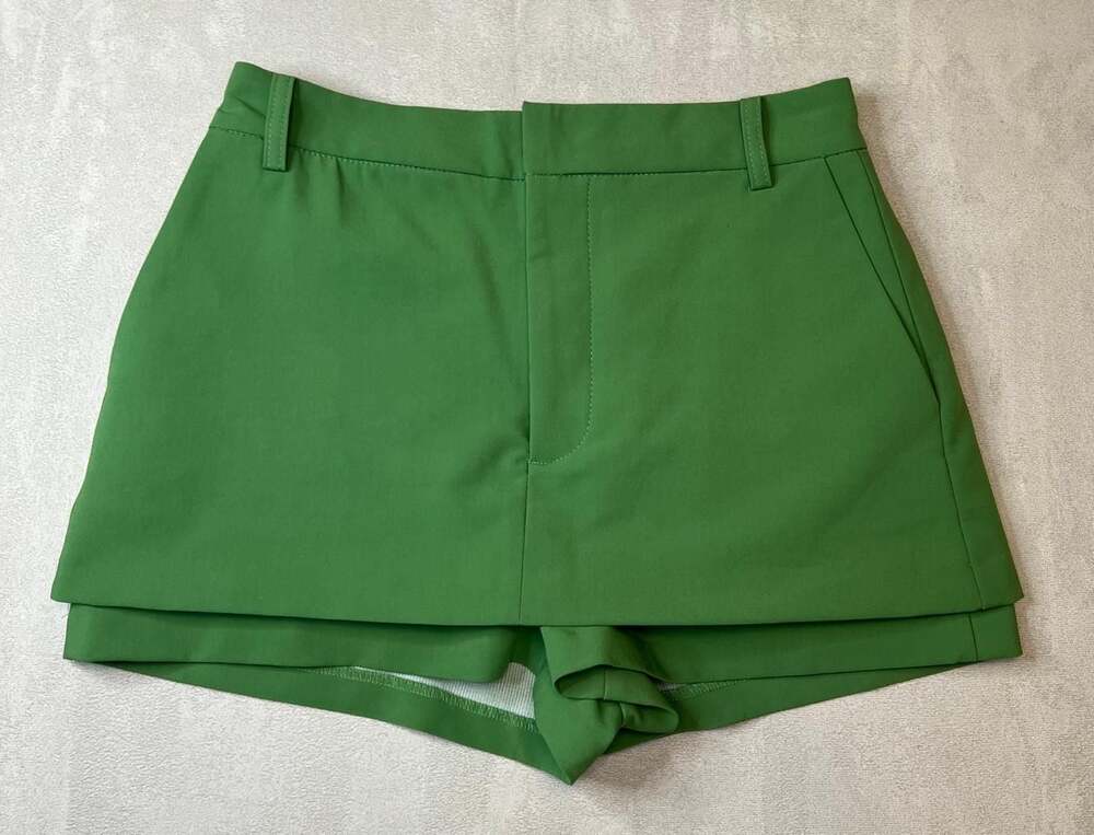 Zara High-Waisted Green Skort with Layered Hem